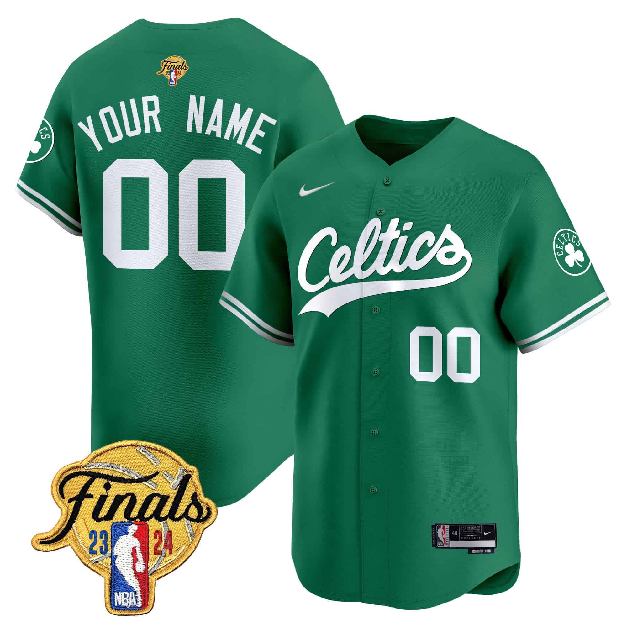 Men Boston Celtics Green 2024 Nike Finals Patch Baseball Custom NBA Jersey->customized nba jersey->Custom Jersey